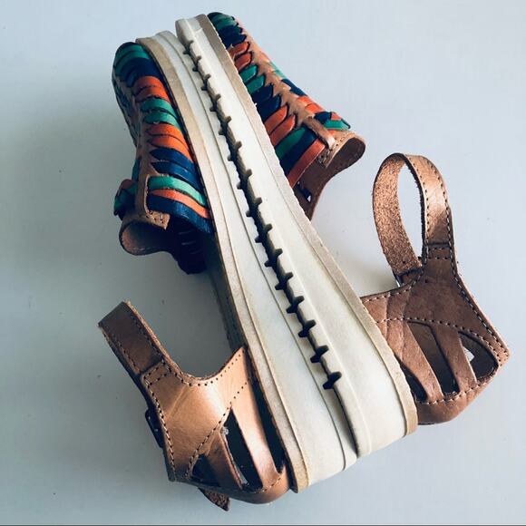 Galcer Mexican Women's 8 Leather Huarache Boho Platform Sandal Tan - Picture 9 of 12